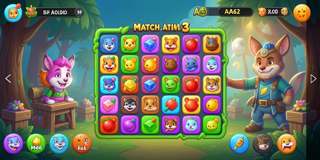 Tangkapan layar gameplay seru dalam game Match-3.