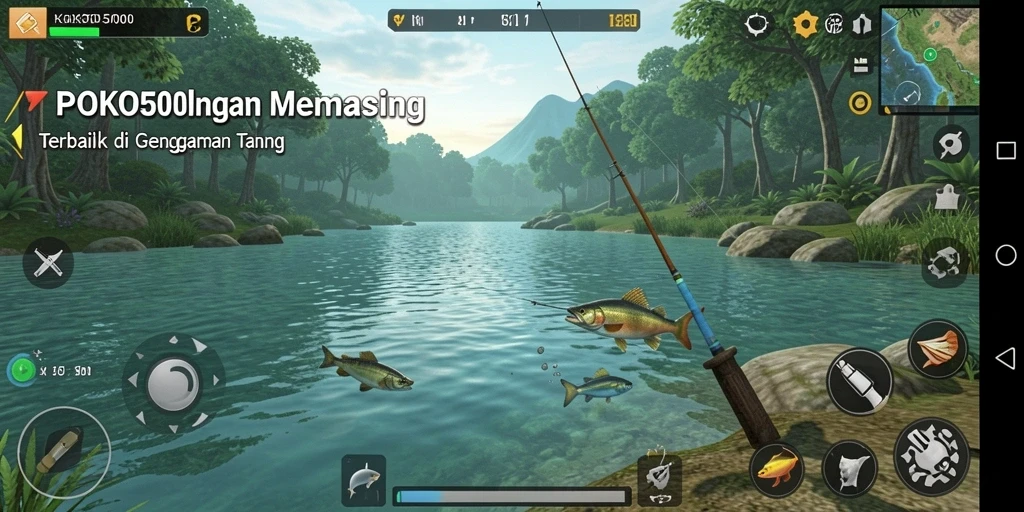 Gameplay KOKO5000 menampilkan pengalaman memancing yang menarik dan mendebarkan.