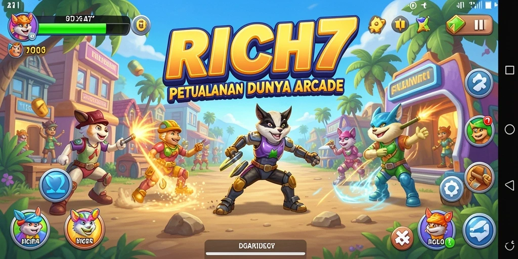 Tampilan gameplay seru RICH7 dengan aksi cepat di dunia arcade.